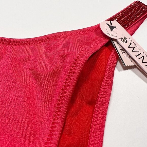 Victoria Secret 38D XL Bombshell Push Up Top Cheeky Bikini Set Shine Strap Pink - Picture 13 of 13